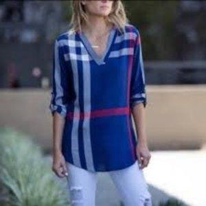 Amaryllis Royal Blue, Red- White Top Plaid Top XL